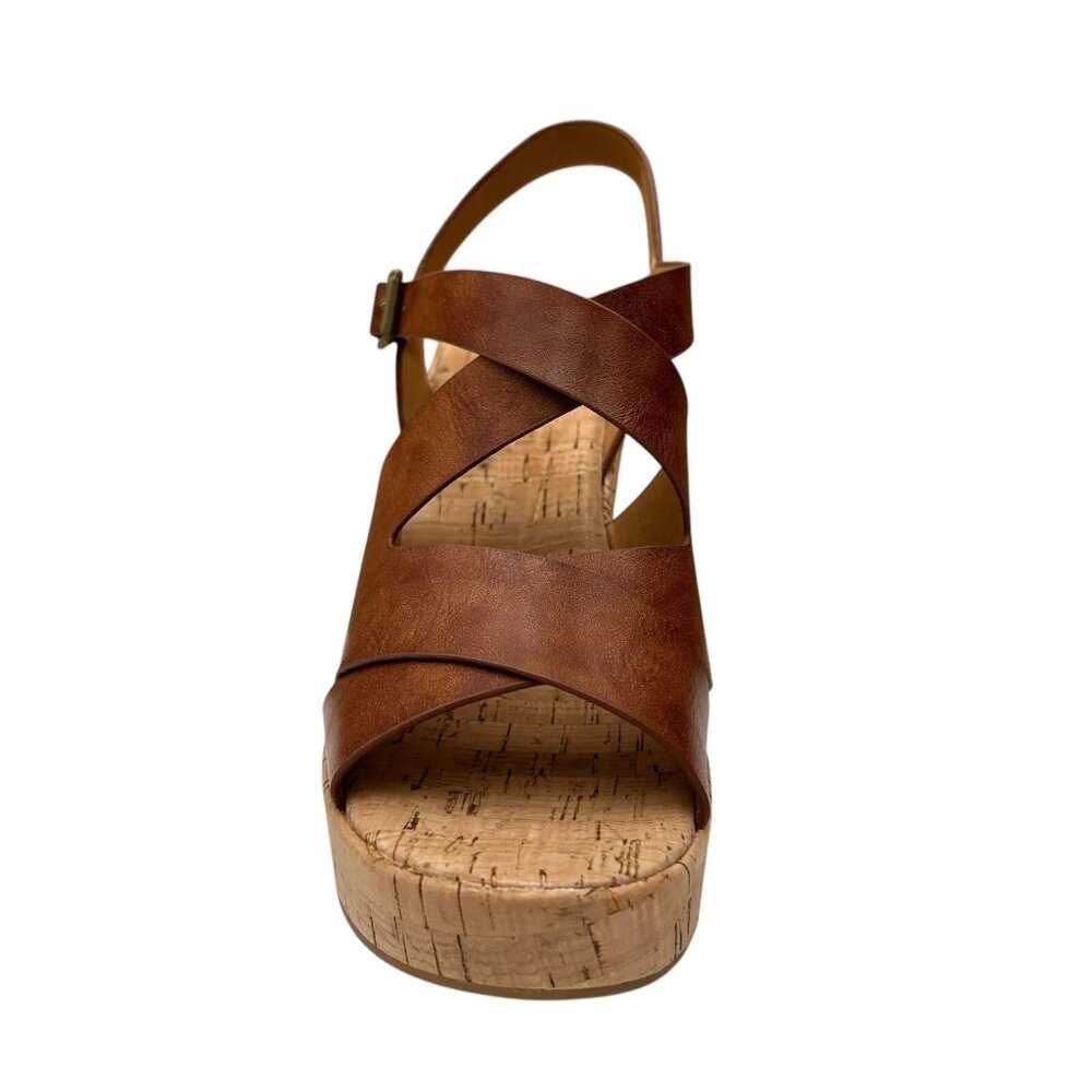 Korks Brigitte Women's Wedge Platform Sandal Size 7 Brown/Tan Open Toe Style - Picture 4 of 10